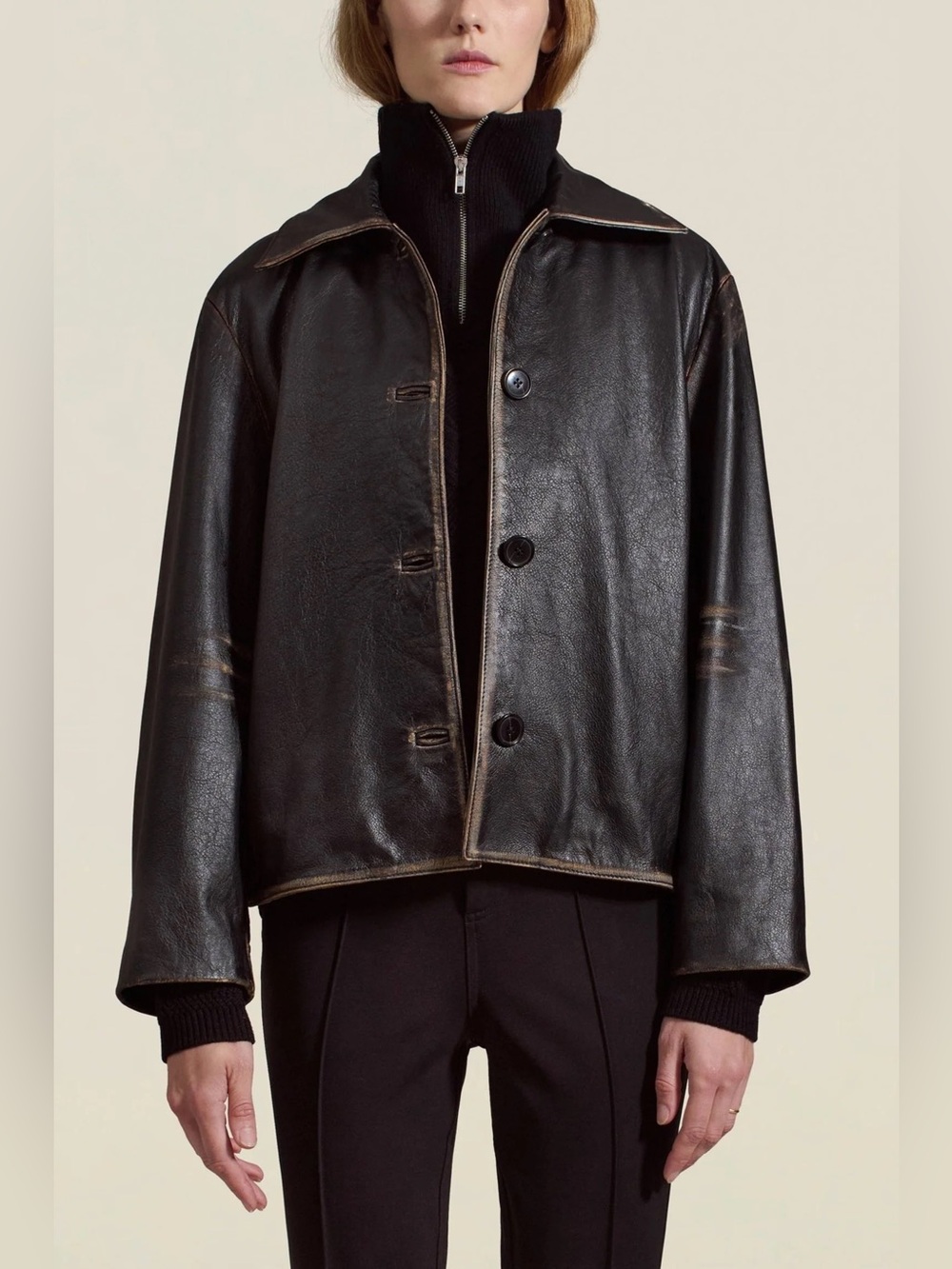 Kallmeyer Remi Cropped Jacket Leather Black Distressed Medium